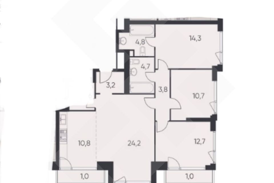 Продаётся 4-комнатная квартира, 95 м²