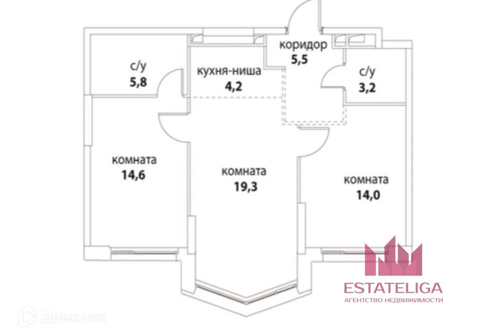 Продаётся 2-комнатная квартира, 66.6 м²