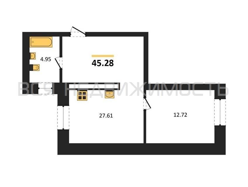 Продаётся 1-комнатная квартира, 44.9 м²