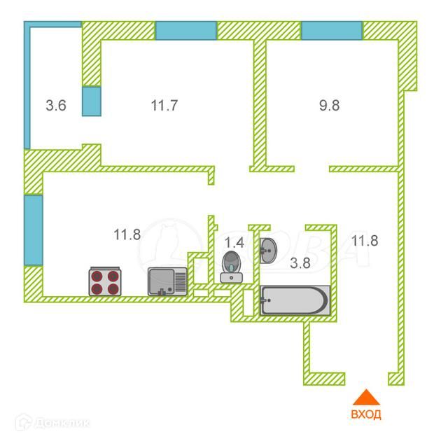 Продаётся 2-комнатная квартира, 56 м²