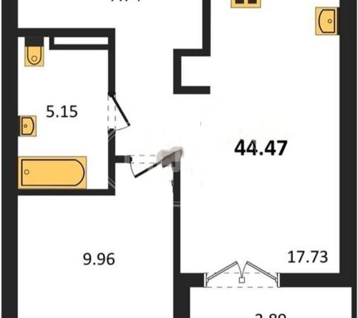 Продаётся 1-комнатная квартира, 44.47 м²