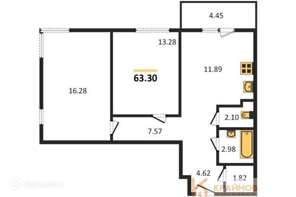Продаётся 2-комнатная квартира, 63.3 м²