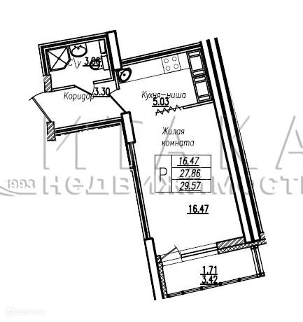 Продаётся 1-комнатная квартира, 31.3 м²