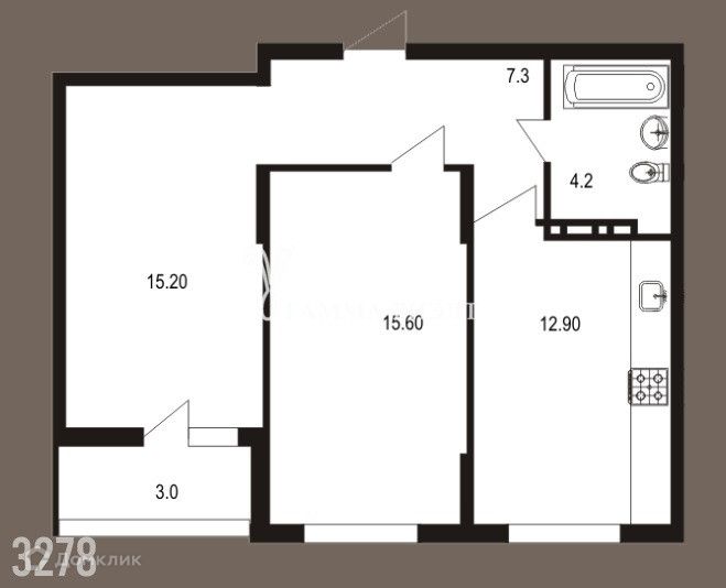 Продаётся 2-комнатная квартира, 58.2 м²