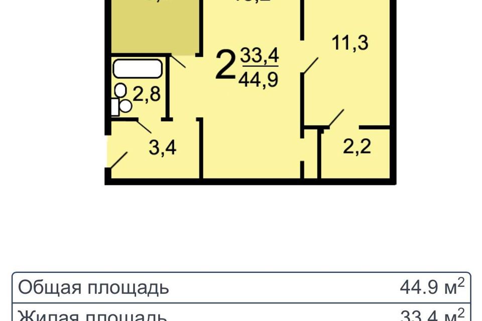 Продаётся 2-комнатная квартира, 45.1 м²