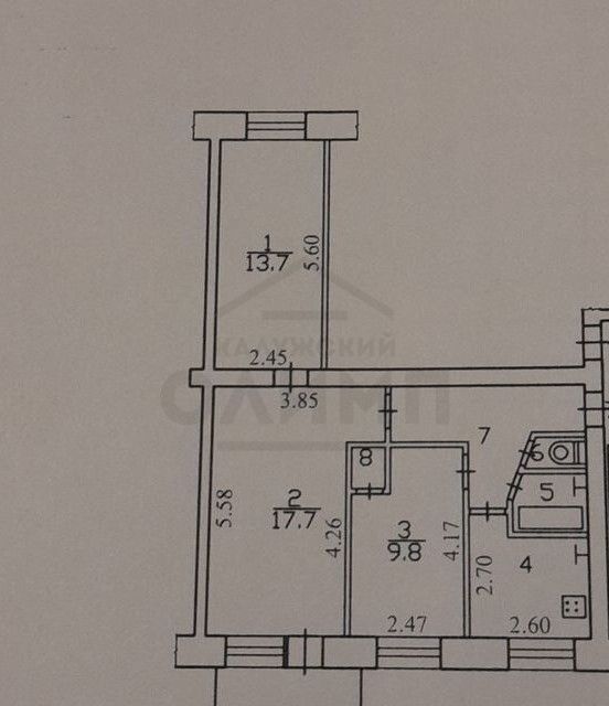 Продаётся 3-комнатная квартира, 57.7 м²