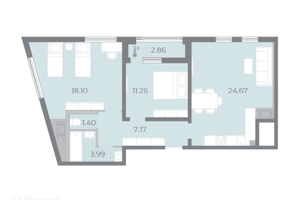 Продаётся 2-комнатная квартира, 70.1 м²