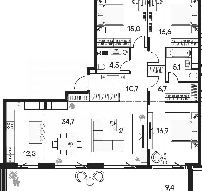 Продаётся 4-комнатная квартира, 132.1 м²