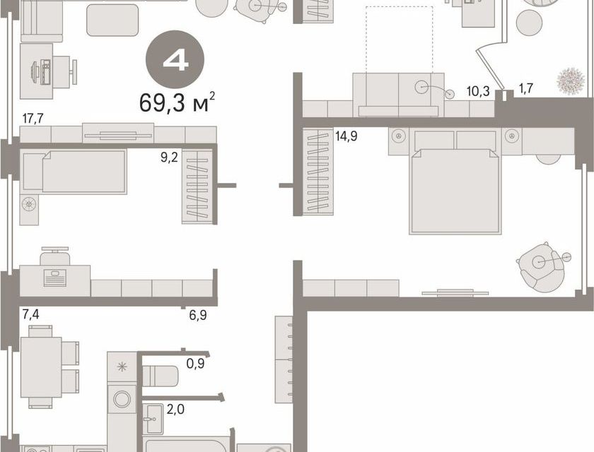 Продаётся 4-комнатная квартира, 69.3 м²