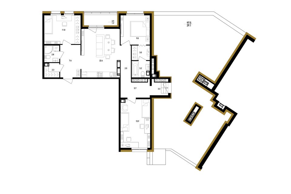 Продаётся 3-комнатная квартира, 121.1 м²