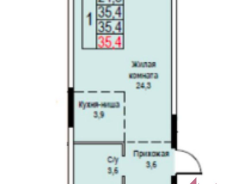 Продаётся 1-комнатная квартира, 35.4 м²