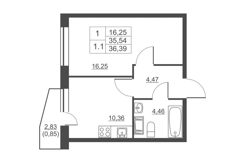 Продаётся 1-комнатная квартира, 36.39 м²