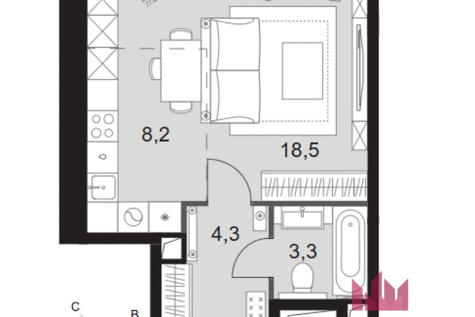 Продаётся студия, 34.3 м²