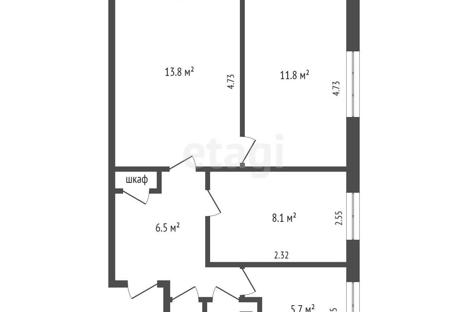Продаётся 3-комнатная квартира, 50.8 м²