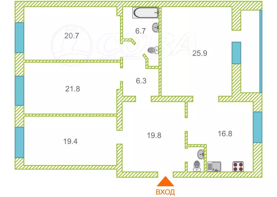 Продаётся 3-комнатная квартира, 140 м²