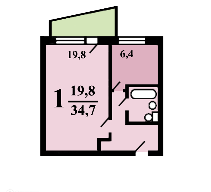 Продаётся 1-комнатная квартира, 35.5 м²
