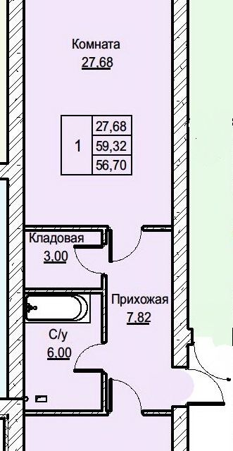 Продаётся 1-комнатная квартира, 59.2 м²