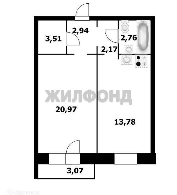 Продаётся 1-комнатная квартира, 48.3 м²