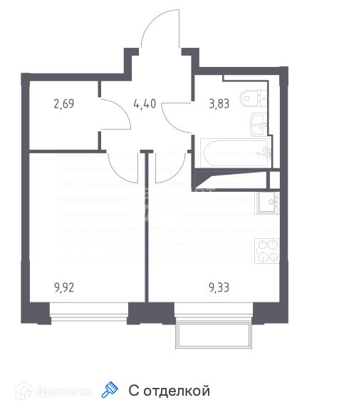 Продаётся 1-комнатная квартира, 30.2 м²