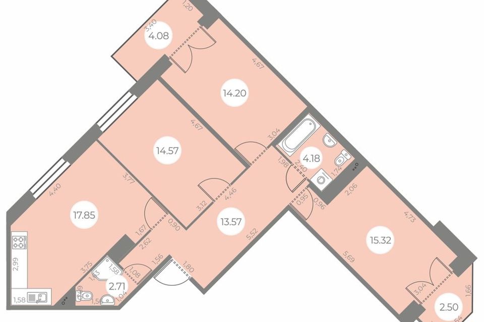 Продаётся 3-комнатная квартира, 85.69 м²