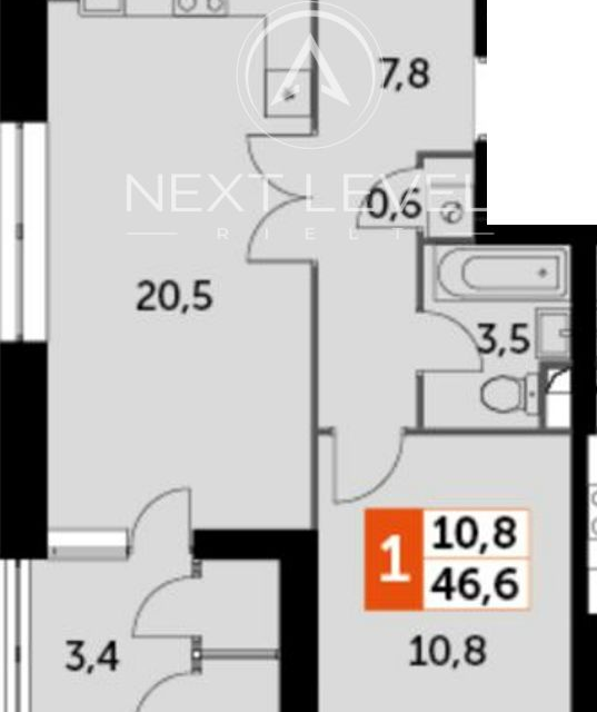 Продаётся 2-комнатная квартира, 46.6 м²