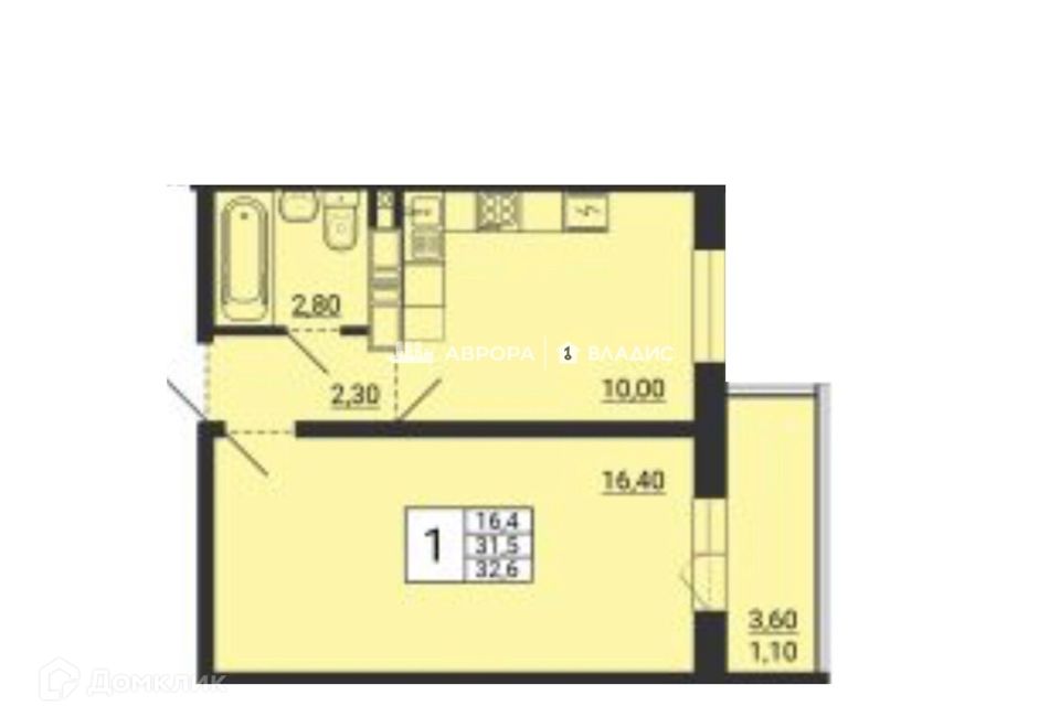 Продаётся 1-комнатная квартира, 32.6 м²