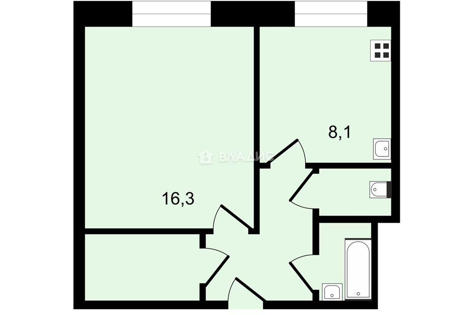 Продаётся 1-комнатная квартира, 37.3 м²