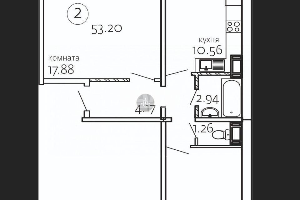 Продаётся 2-комнатная квартира, 53.2 м²