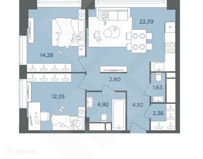 Продаётся 2-комнатная квартира, 65.5 м²