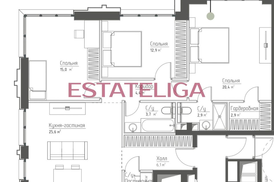 Продаётся 3-комнатная квартира, 96.2 м²