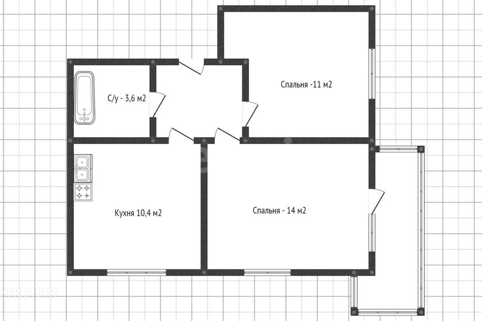 Продаётся 2-комнатная квартира, 45.3 м²