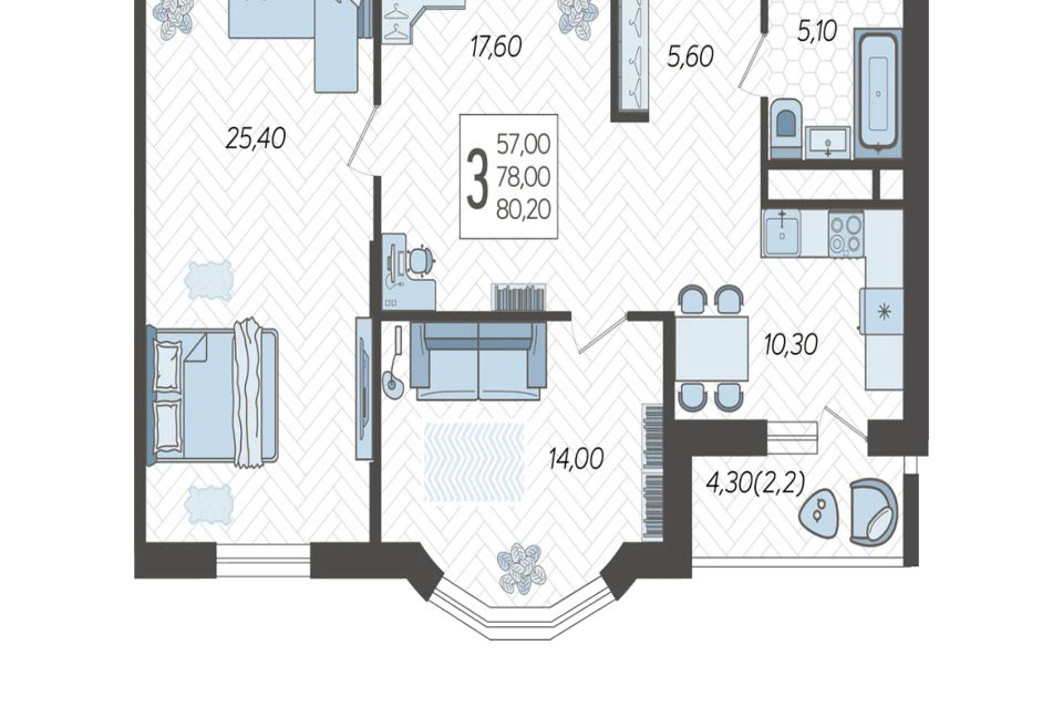 Продаётся 3-комнатная квартира, 81.2 м²