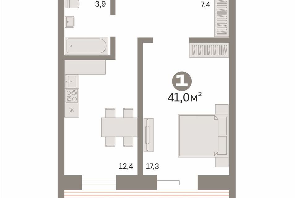 Продаётся 1-комнатная квартира, 41 м²