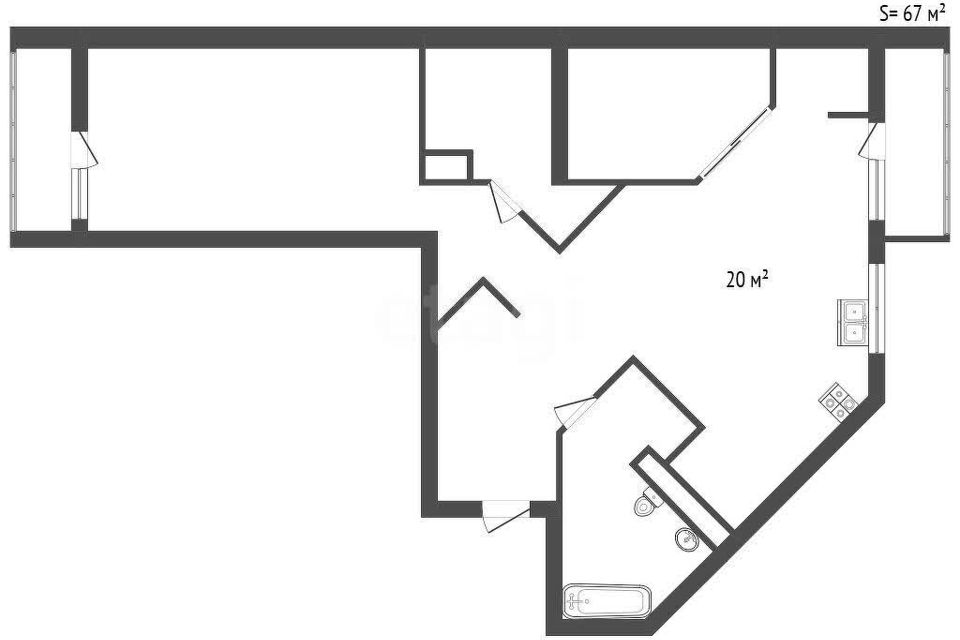 Продаётся 2-комнатная квартира, 67 м²