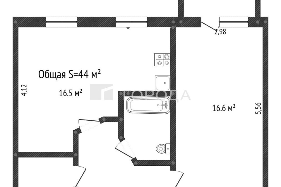Продаётся 2-комнатная квартира, 44 м²