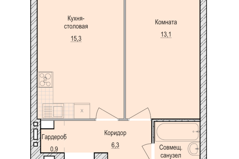 Продаётся 1-комнатная квартира, 40.1 м²