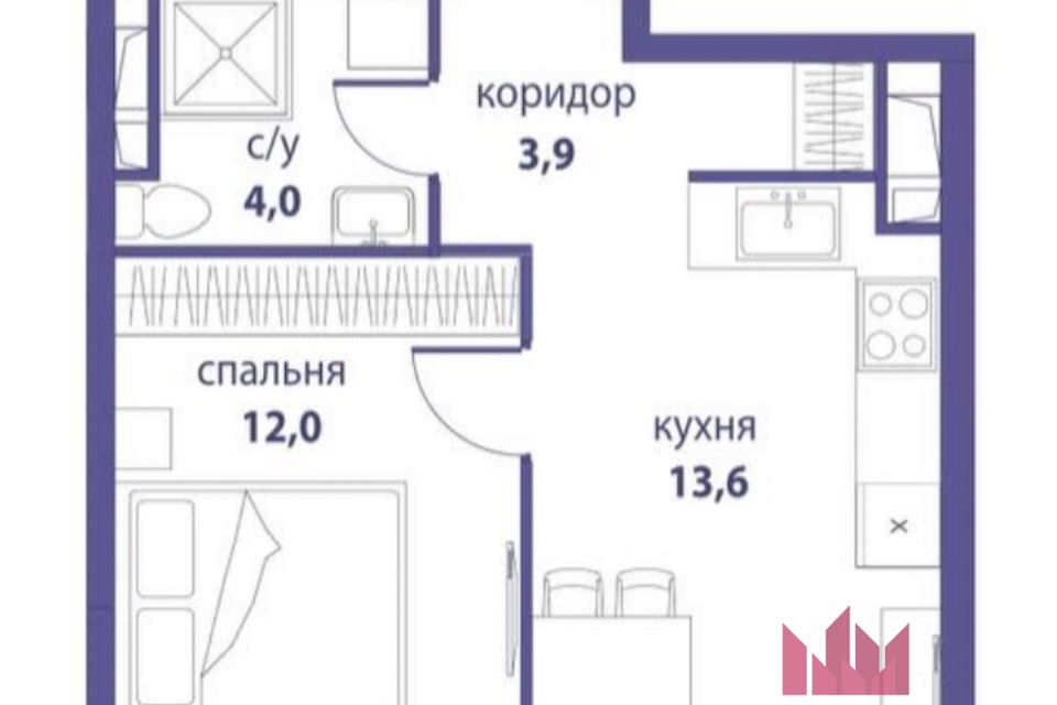 Продаётся 1-комнатная квартира, 33.5 м²