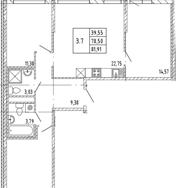 Продаётся 3-комнатная квартира, 81.9 м²