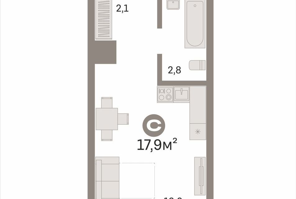 Продаётся студия, 17.9 м²