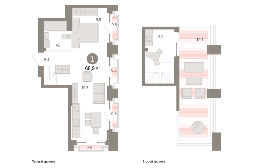 Продаётся 1-комнатная квартира, 68.9 м²