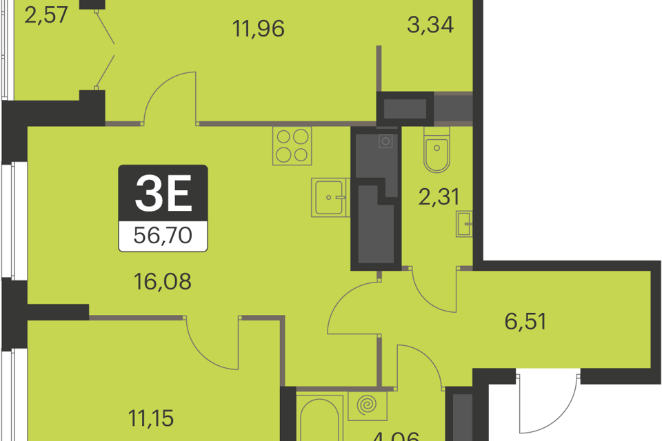 Продаётся 2-комнатная квартира, 56.5 м²