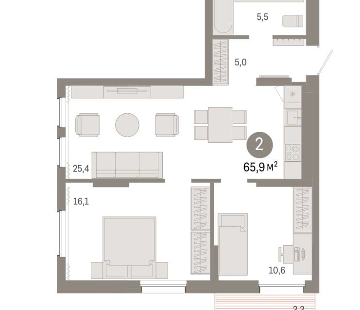 Продаётся 2-комнатная квартира, 65.9 м²