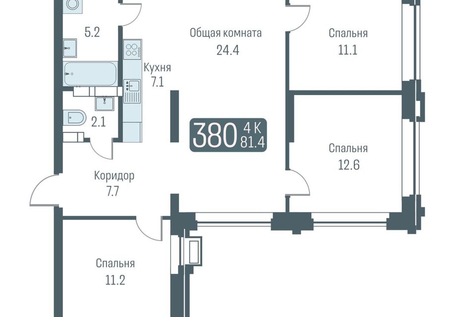Продаётся студия, 81.4 м²