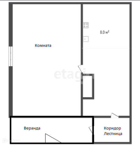 Продаётся 1-комнатная квартира, 32.8 м²
