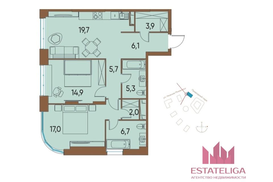 Продаётся 2-комнатная квартира, 83.1 м²