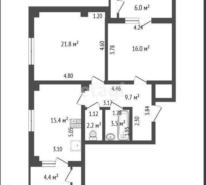 Продаётся 2-комнатная квартира, 72 м²