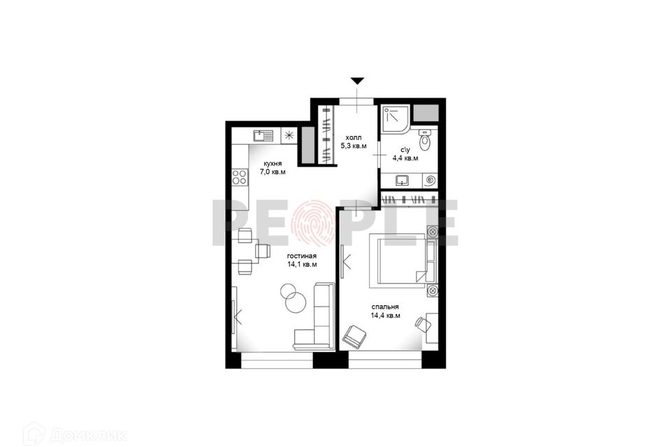 Продаётся 2-комнатная квартира, 44.6 м²