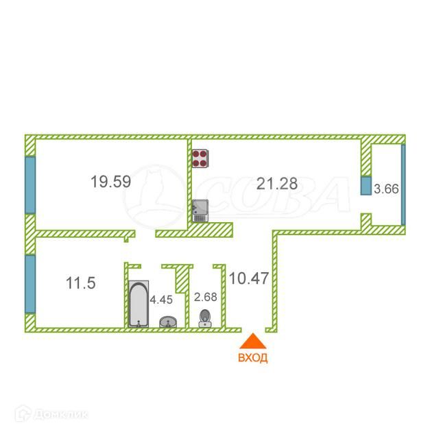 Продаётся 2-комнатная квартира, 65 м²