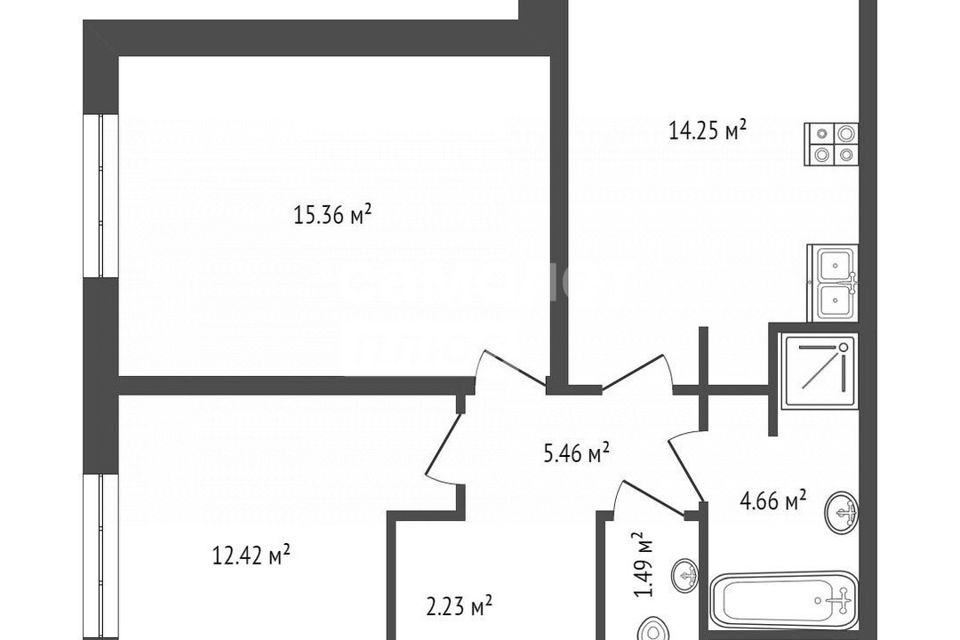 Продаётся 2-комнатная квартира, 57.7 м²