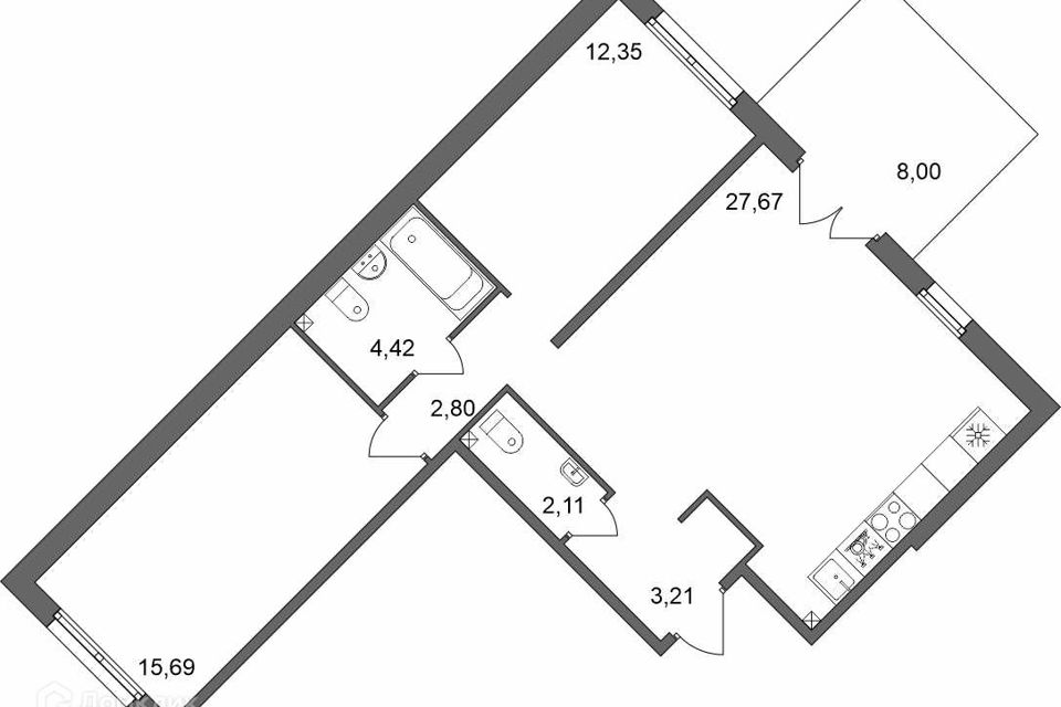 Продаётся 2-комнатная квартира, 70.7 м²